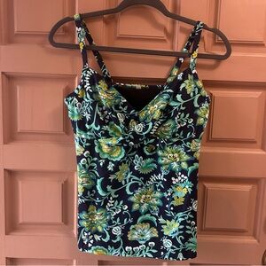 Lands' End Floral Tankini - Navy and Green